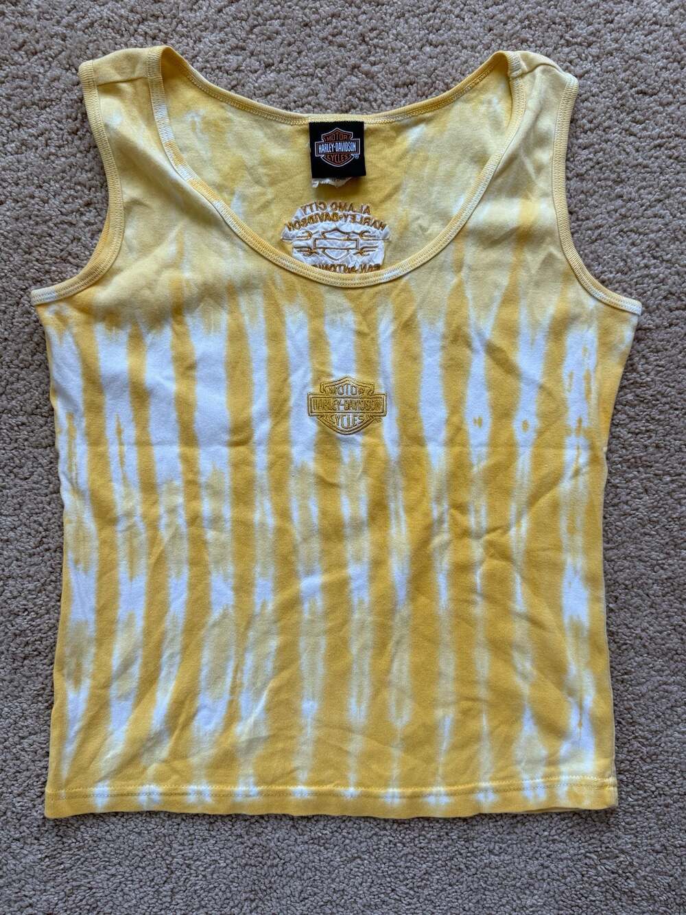 Vintage Harley-Davidson Alamo City San Antonio Yellow Tie Dye Tank Top Size M